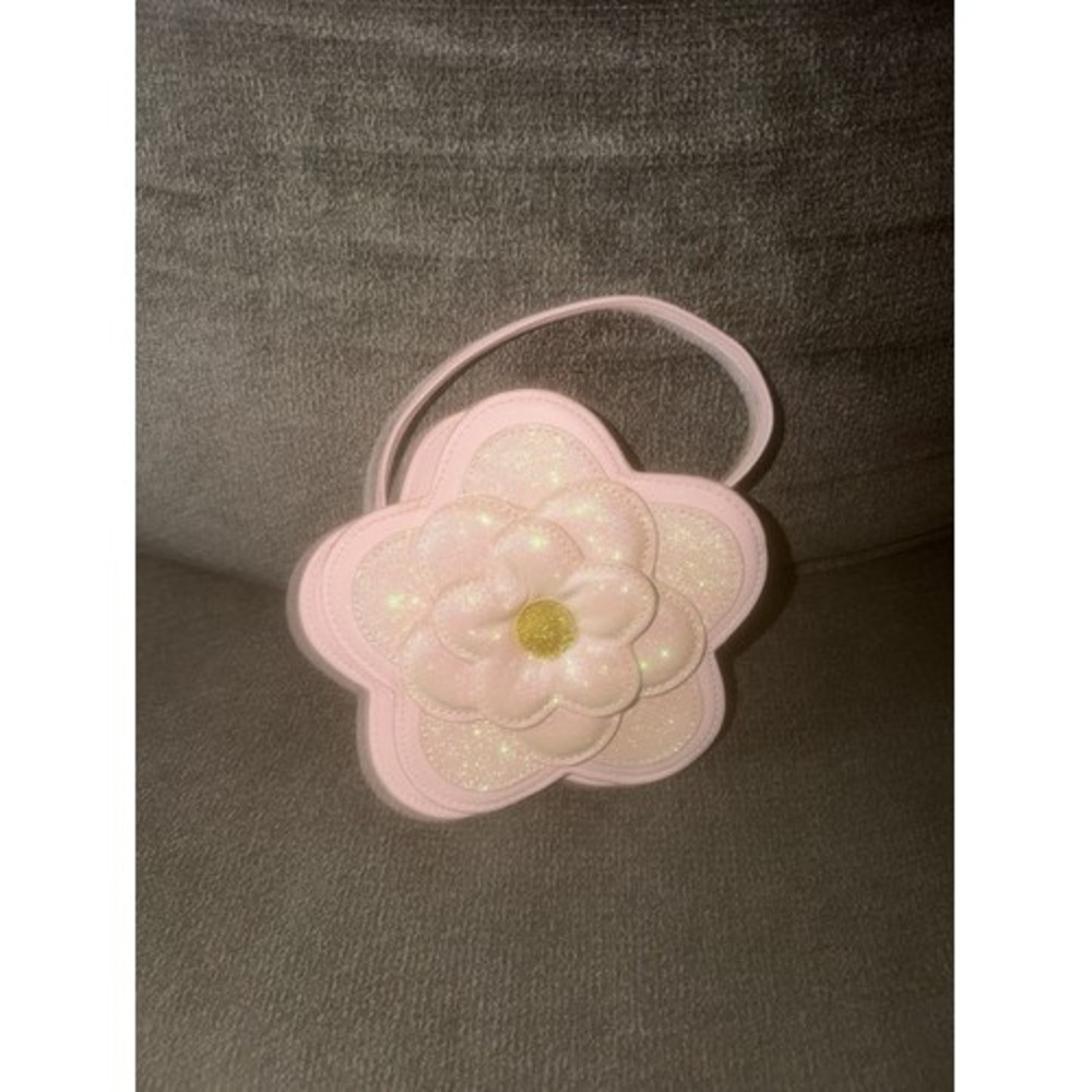 Cat & Jack Girls Mini Pink Floral Flower Faux Leather Zip Crossbody, Glitter